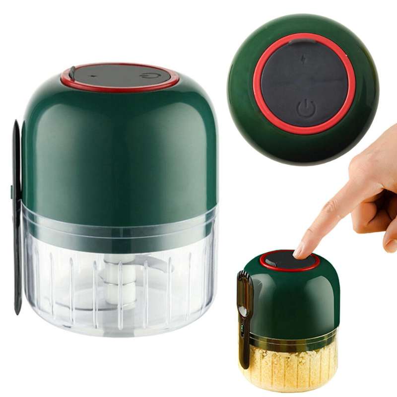 Picador eléctrico compacto con cuchillas de acero inoxidable, ideal para picar frutas, verduras y carnes en segundos