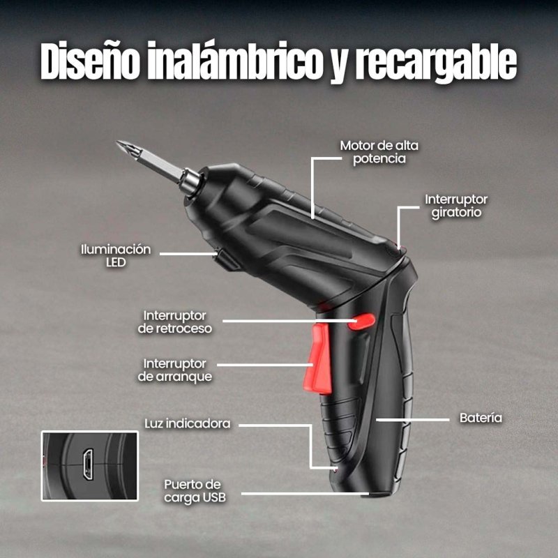 FlexiDrill Pro™: Taladro Destornillador Inalámbrico con Maletín de 48 Piezas - Pequiti