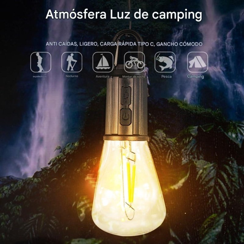 Ilumina tus Aventuras con la Bombilla Recargable Tipo C: Estilo Vintage para Cada Momento al Aire Libre - Pequiti